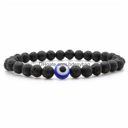 Beaded Beaded Turkish Evil Eyes Bracelet Black Natural Stone Beads Obsidian Men Braslet For Women Yoga Hand Jewelry Accessories Drop D Dhufu