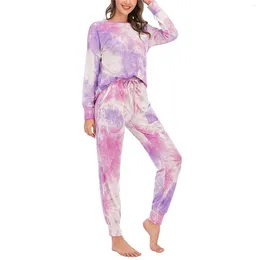 Women's Sleepwear Womens Pyjama Sets 2 Piece Tie Dye Long Sleeve Loungewear Fall Clothes Women Slippers Girl Size 5 Little Girls And Robe