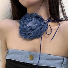 Choker Goth Cloth Camellia Pendant Jean Necklace For Women Elegant Jewellery