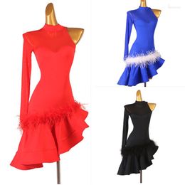 Stage Wear Black Blue Juvenille Adult Fringe Tassel Fur Latin Dress Salsa Competition Lq333