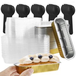 Bakeware Tools 50Pcs Aluminium Foil Loaf Pans With Lids&Spoons Reusable Cheesecake Muffin Baking Tool Mini Bread Container Kitchen