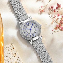 Wristwatches Luxury Casual Ladies Quartz Watch Inlaid With Rhinestone Steel Band Chain Fashion Business Watches