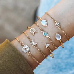 Link Bracelets 6PCS/Lot Trendy Mixed Styles Charm Chain Bangles Set For Women Girls Lucky Eye Butterfly Jewellery Party Gift