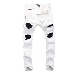 PP pleinxplein Men's jeans Original design white Colour straight top Stretch slim plein denim jeans pant casual 378