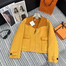 Women's Jackets Designer 2023 Early Autumn/Winter Collection New Inside and Outside Contrast Double sided Cashmere Short Polo Coat 33KO