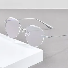 Sunglasses Frames Women Titanium Rimless Eyeglasses Tint Lenses Titan Glasses Frame Round Prescription Spectacles Customise