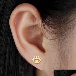 Stud 2021 Trendy Turkish Evil Eyes Earrings Fashion Jewellery Sier Gold Stainless Steel Stud Earring For Women Men Wholesale D Dhgarden Dhats