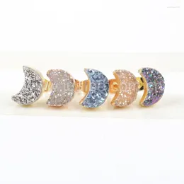 Stud Earrings ! Gold Plating Moon Natural Agates Titanium Mix Colour Druzy G0913