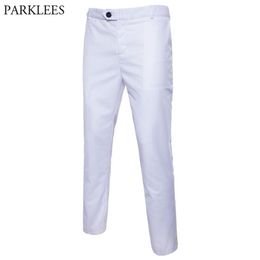 White Slim Fit Straight Dress Pants Men Formal Business Trousers Male Flat Front Casual Wedding Groom Suit 2107153280