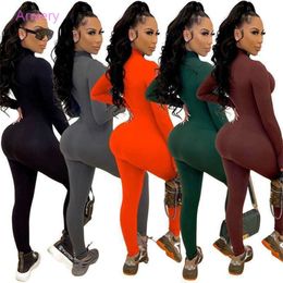 Autumn Winter New Tight Rompers Women Fashion Sports Jumpsuits Leisure Tight Long Sleeve Conjoined Pants Zipper Bodysuit Bodycon Capris