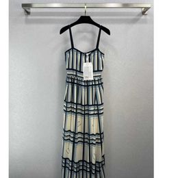 23ss women summer dresses designer Striped Suspender Long A-line swing Dress High quality a1