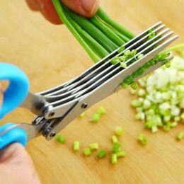 Multifunctional Muti Layers Stainless Steel Knives MultiLayers KItchen Scissors Scallion Cutter Herb Laver Spices Cook Tool Cut