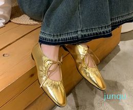 Gold Silver Ruffle Ballet Flats Women Mary Jane Shoes