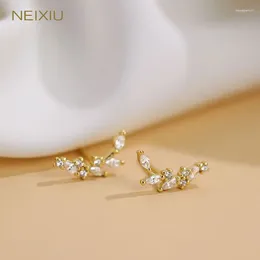 Stud Earrings Neixiu 925 Sterling Silver Plated 14K Gold Shiny Crystal Peace Olive Branch Women Exquisite Jewellery Gifts Wholesale