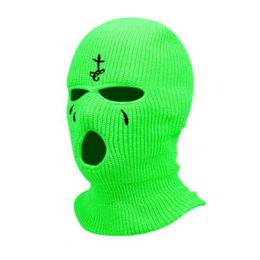 Three Hole Embroidery Knitted Hat Autumn and Winter Cold Protection Warmth Cycling Ear Wool Masked Pullover G4O4