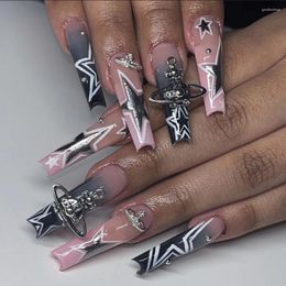 False Nails Y2k Five-pointed Star Pattern Halloween Style Long Coffin Ballet Press On For Girl Full Cover Wearable