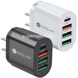 Fast Quick Charger 36W 4Ports PD USB C Charger EU US UK AC Home Travel Power Adapter Wall Charges For IPad iphone 11 13 14 15 htc lg S1 with retail box