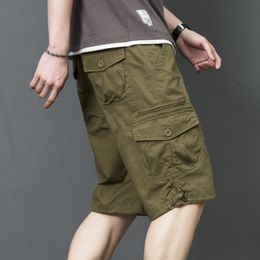 Men's Shorts Summer Long Cargo Shorts Men's Coat Cotton Multi Pocket Capris Breeches Tactical Military Shorts Plus Size 5XL 230408