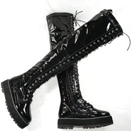 Boots Winter Thigh High Creepers Women Lace Up Med Heel Over The Knee High Snow Boots Female Chunky Platform Pumps Shoes Casual Shoes 231108