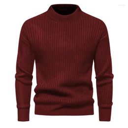 Men's Vests 2023 High Quality Autumn And Winter Round Neck Striped Jacquard Design Soft Long Sleeve Sweater