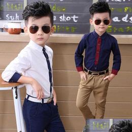 Ties Korean Childrens Clothing Boys Long Ties Sleeved Shirt Spring And Autumn British Drop Delivery Baby, Kids Maternity Accessories Dhrdf