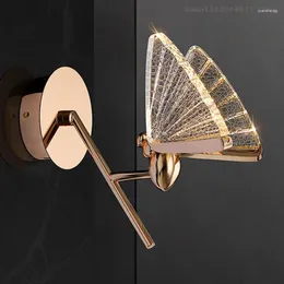 Wall Lamps Bedroom Bedside Led Lamp Postmodern Alloy Acrylic Creative Butterfly Sconce Living Room Aisle Staircase Light