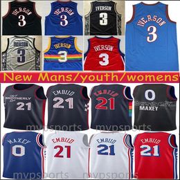 Mens Youth Joel Embiid Basketball Jersey Tyrese Maxey Allen Iverson Stitched City Shirt Edition kids Blue white Black Jersey