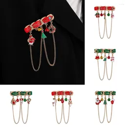 Brooches Exquisite Christmas Long Tassel Brooch For Women Santa Claus Tree Bells Snowman Stockings Fine Jewellery Party Gift