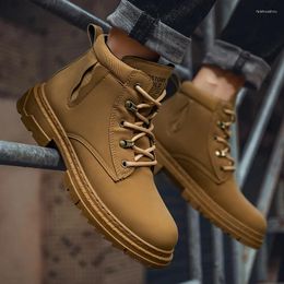 Boots Men's Winter Lace-up Leather Military Lightweight Ankle-length Casual Warm Non-slip Shoes East 2023