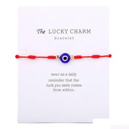 Charm Bracelets 7 Knots Blue Evil Eye Bracelet Paper Card Adjustable Lucky Red String Bracelets Couple Jewellery Friendship 1P Dhgarden Dhudx