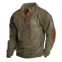 Men's Hoodies Mens Corduroy Hoodie Lapel Collar Button Up Pullover Half Turtlenck Long Sleeve Men Sweatshirts Contrast Color