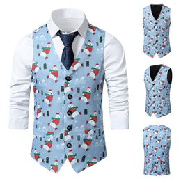 Men's Vests 2023 Fashion Christmas Vest Party Coat Casual Slim Fit Blazer Buttons Suit Cartoon Print Tank