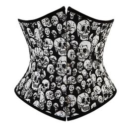 Women Gothic Skulls Corset Top Plus Size S-6XL Lace-up Vintage Steampunk Underbust Body Shaper Waist Trainer Shapewear Corselet289T