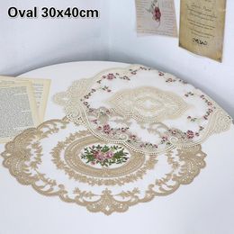 Table Mats European Oval Embroidered Lace Fabric Transparent Placemat Coffee Mat Snack Food Cover Cloth Kitchen Decoration