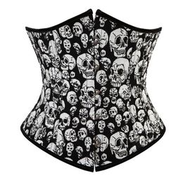 Women Gothic Skulls Corset Top Plus Size S-6XL Lace-up Vintage Steampunk Underbust Body Shaper Waist Trainer Shapewear Corselet291K