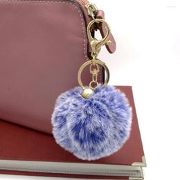 Keychains Plating Gold Fur Pom Key Chain 8cm Metal Ball Keyring Genuine Keychain Women Bag Charm