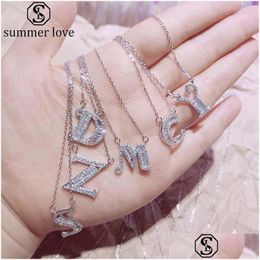 Pendant Necklaces Az Initial Letter Necklace Cubic Zircon For Women Girls Sier Alphabet Lucky Jewellery Valentines Dhgr3