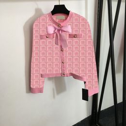 Girls Lovely Bow Sweaters Full Letters Jacquard Sweater Coat Gold Button Designer Cardigan Coat Luxury Knit Sweater Outerwear