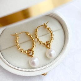 Stud Earrings MADALENA SARARA 18K Yellow Gold Women Dangle 7-8mm Freshwater Pearl High Quality