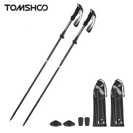 Ski Poles Tomshoo 2pcs Climbing Sticks Trekking Pole Lightweight Collapsible Trekking Pole Five-fold Walking Stick for Hiking Backpacking 231107