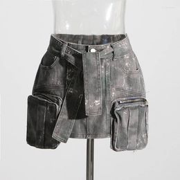 Skirts A Line For Women High Waist Short Length Patchwork Lace Up Camouflage Denim Skirt Female Summer Fashion