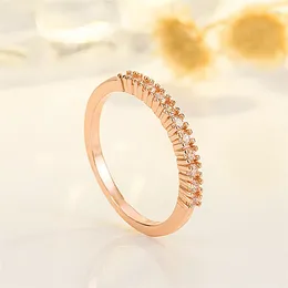 Wedding Rings One Row Platinum Rose Gold Colour Simple Geometry Fashion Selling White Stone Copper Jewellery For Women Girls Party Gift