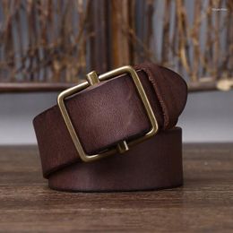 Belts 3.8 Wide Pure Cowhide Genuine Leather For Men's High Quality Jeans No Drilling Smooth Buckle Cowboy Waistband Male Fashio