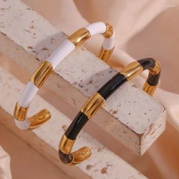 Bangle Fashion Personality Open Bracelet Luxury Jewelry Stainless Steel 18K Gold Plated Solid Oil Dripping Gift For Women Men