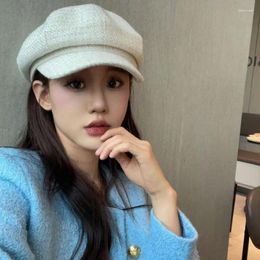 Berets Beret Women Hat Winter Autumn Korean Fashion Plaid Octagonal Painter Cap Female Boina 2023