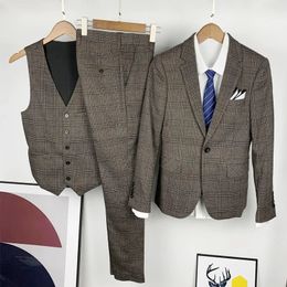 Men's Suits Blazers S-5XL Blazer Vest Pants 3-piece Men's Fashion Boutique Retro Suit Groom Wedding Dress Plaid Suit Business Office Suit 231109