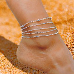 Anklets Women'S Fashion Light Luxury Feet Chain Creative Simple Pendant Multi-Layer Bead Anklet Bracelets Girls Jewellery