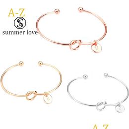 Chain Trendy 26 Letter Knot Bracelet Bangle Fashion Zinc Alloy Round Pendant Gold Sier Bridesmaid Jewerly Gift Y Dro Dmh