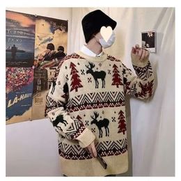 Christmas sweaterSpliced Colour contrast thickened sweater for men women in autumn and winter couple's loose round neck knit shirt with a sweater jacket underneath14