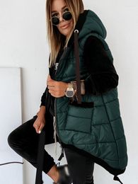 Women's Trench Coats Sleeveless Jacket Women Casuald Hooded Coat Fashion Casual Autumn Winter Waistcoat Vest Zip Up Cotton Padded Quilted